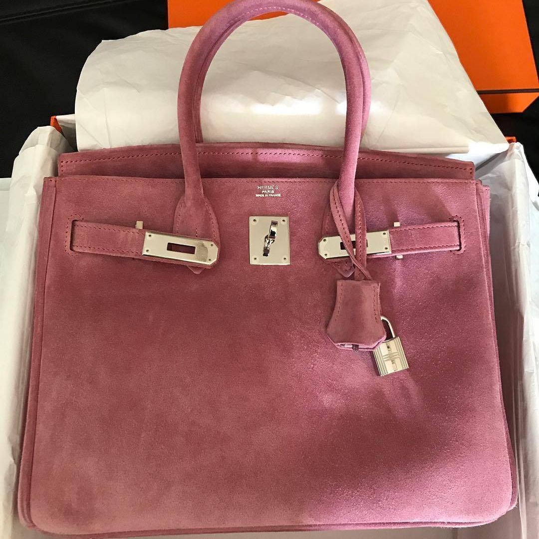 Hermes Birkin 30 Bubblegum Pink Doblis Suede Palladium Hardware K