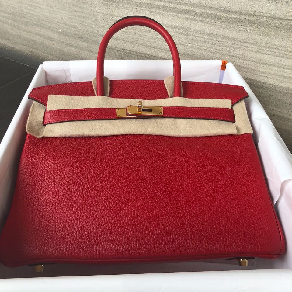 Hermes Red Clemence Leather Gold Plated Hardware Birkin 30 Tote Bag -  ShopStyle