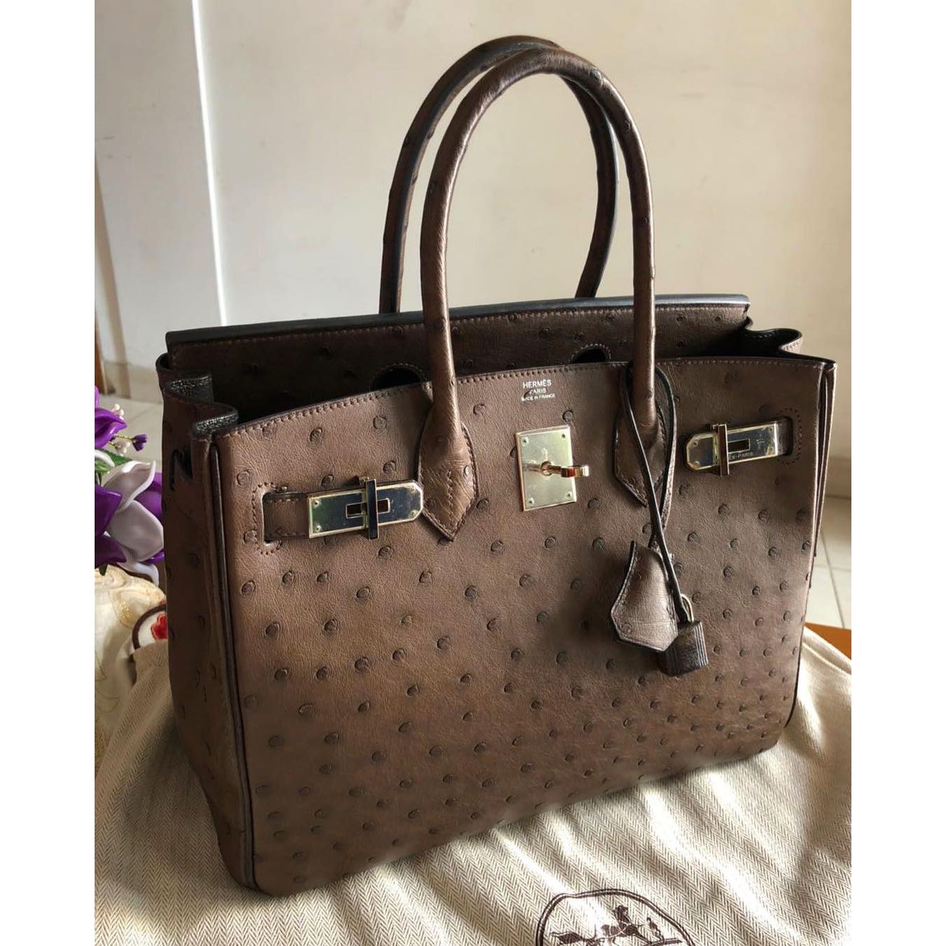 Hermes Birkin 30 Chocolat Autruche Ostrich Gold Hardware #L - Vendome Monte  Carlo