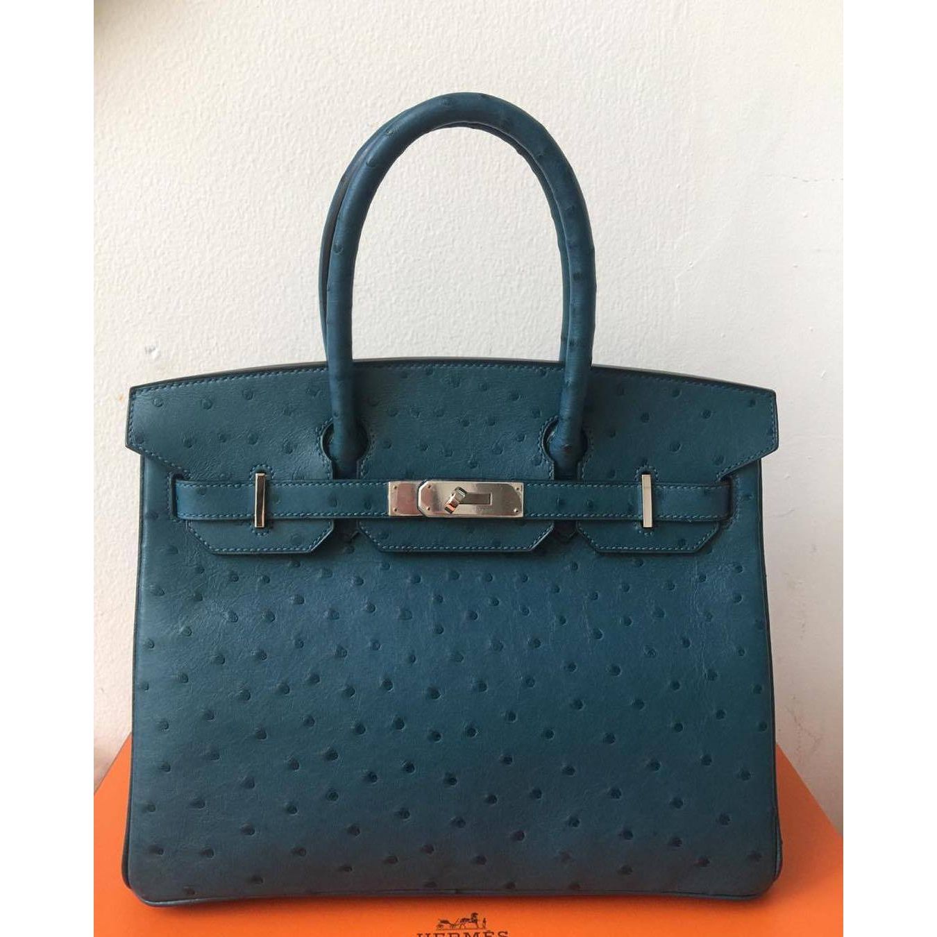 Hermes Birkin Ostrich Bag in Colbalt with Palladium Hardware