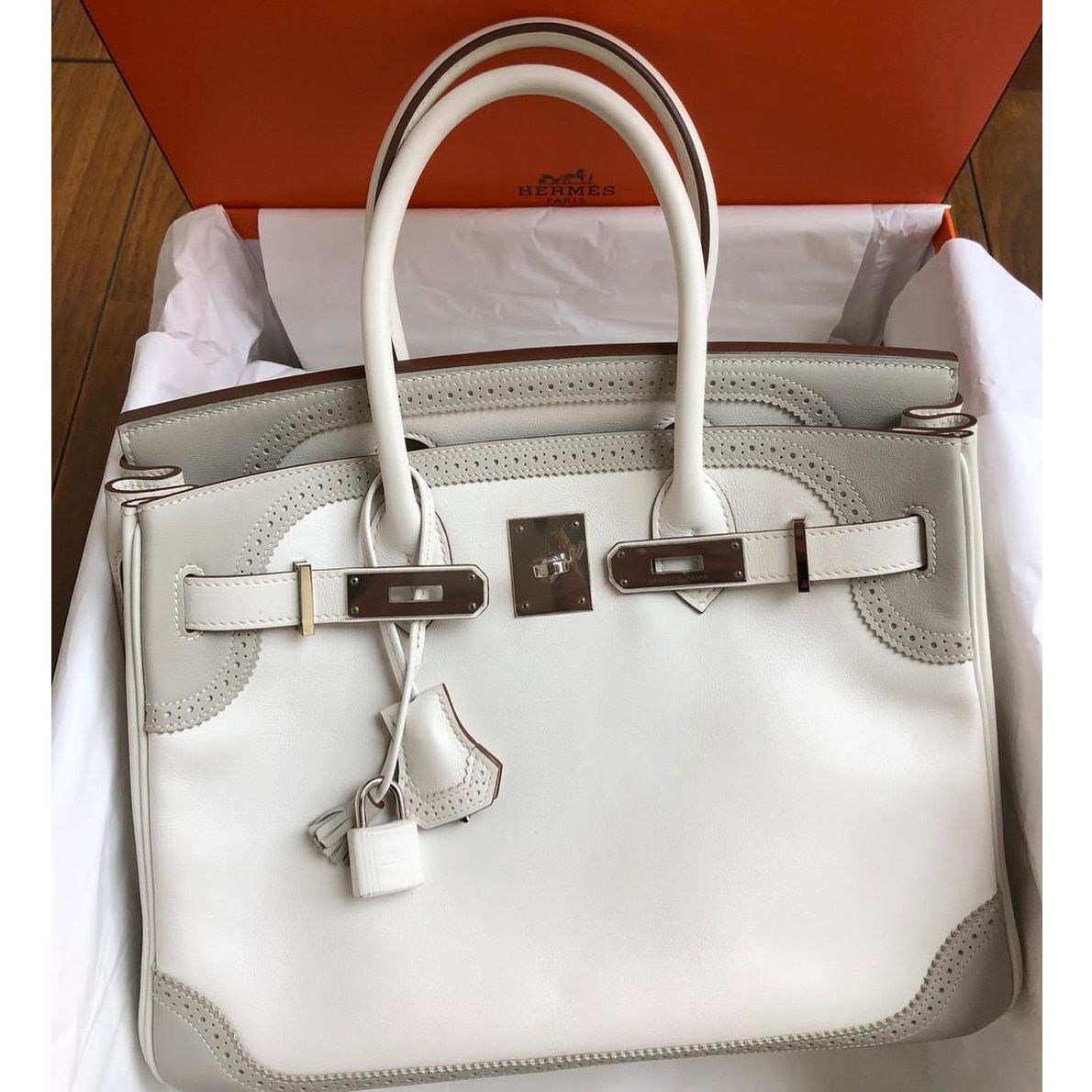 Hermes Birkin 30 Ghillies Argile/Gris 