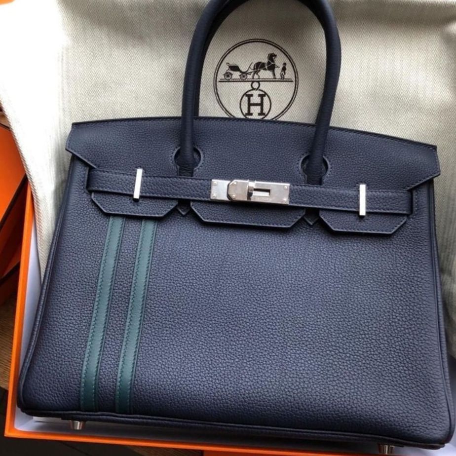 Hermes Birkin 30 Officier Bleu Nuit Vert Cypres Togo Palladium Hardware C Vendome Monte Carlo