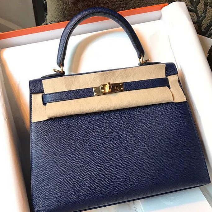 Hermes Kelly 25cm Sellier Bleu Nuit Epsom Gold Hardware