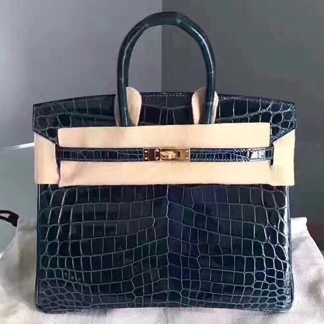 Hermes Birkin 25 Black Shiny Niloticus Gold Hardware - Vendome Monte Carlo