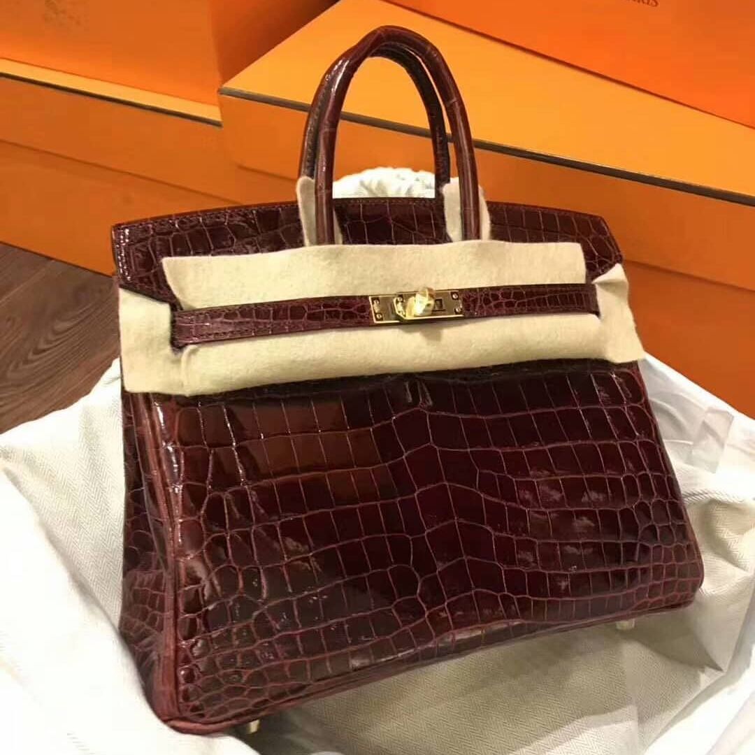 Hermes Birkin Bag Alligator Leather Gold Hardware In Purple