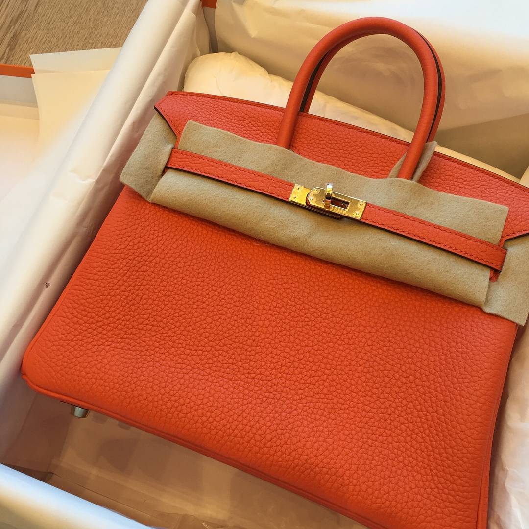 HERMES Taurillon Clemence Birkin 25 Orange Poppy 227091