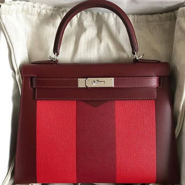 Hermes Kelly 28 Sellier Lettre M Rouge H/Vermillon Sombrero