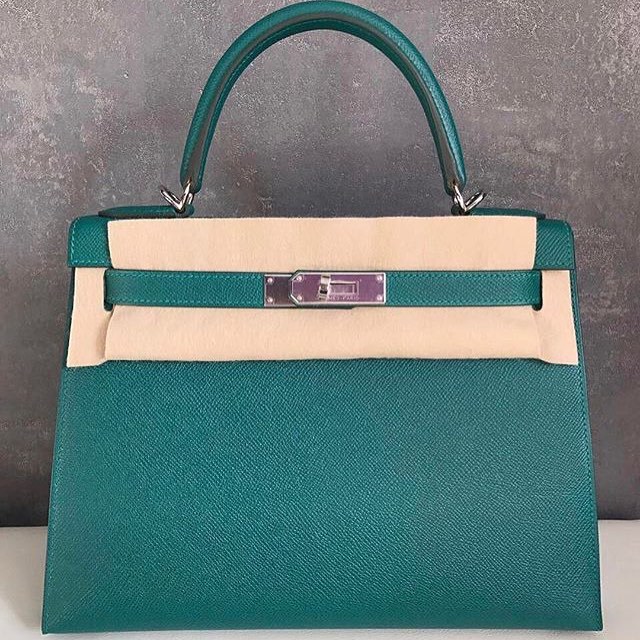 Hermes Kelly bag 28 Sellier Parchemin Ostrich leather Silver