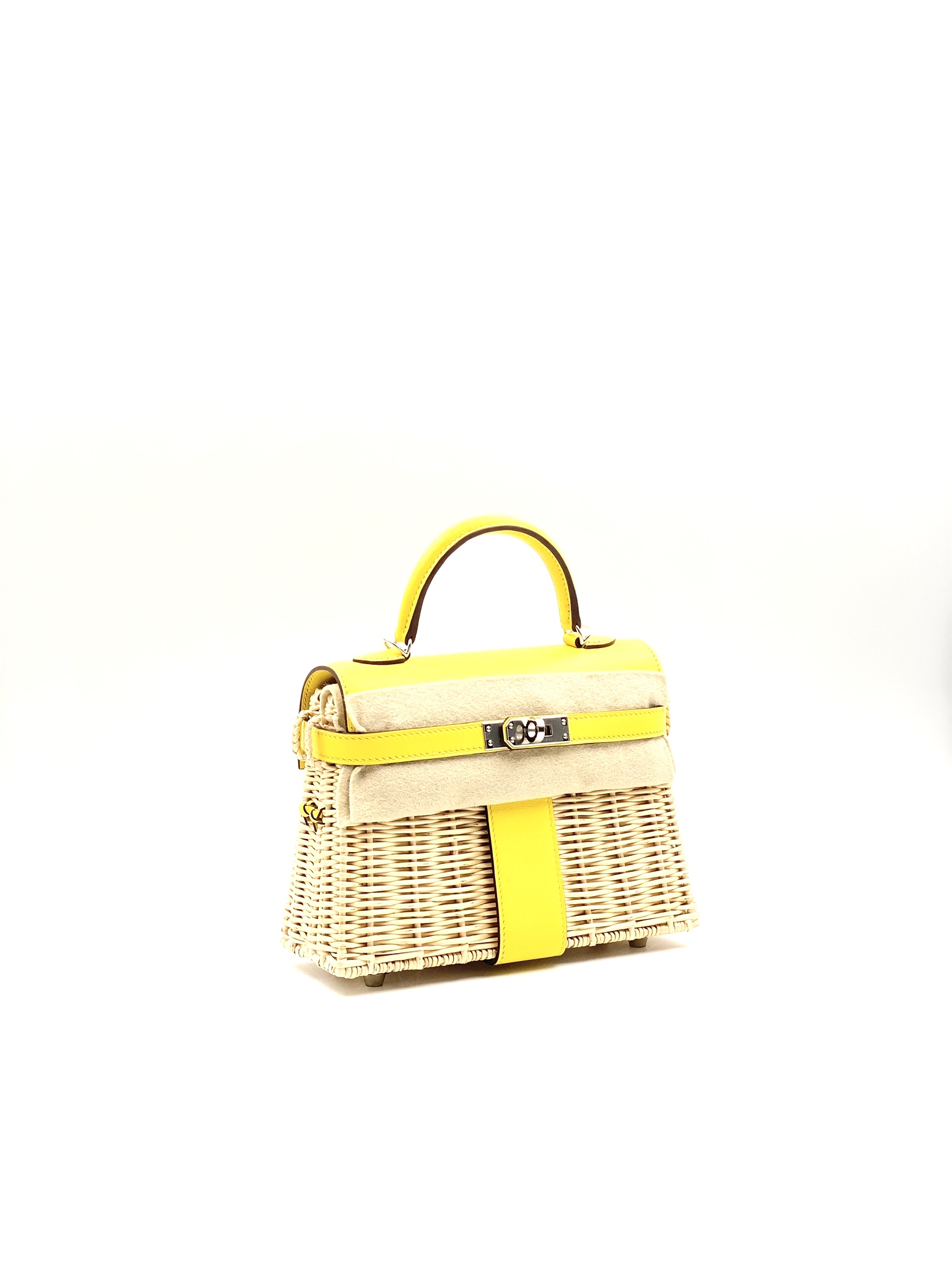 Hermes Kelly 20 Mini Picnic Jaune de Naples Barenia/Osier Palladium  Hardware #D - Vendome Monte Carlo