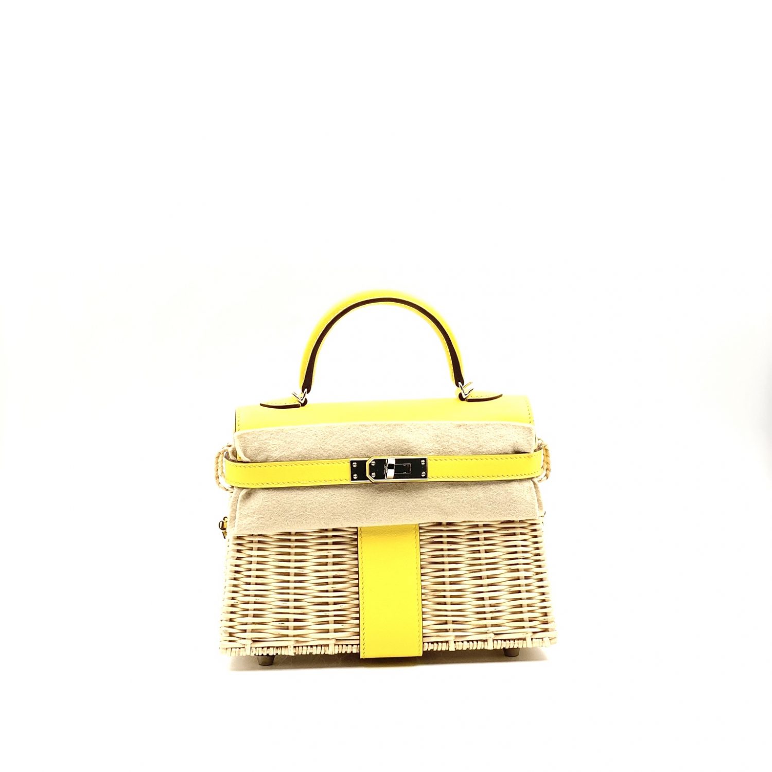 Hermes Kelly 20 Mini Picnic Jaune de Naples Barenia/Osier Palladium  Hardware #D - Vendome Monte Carlo