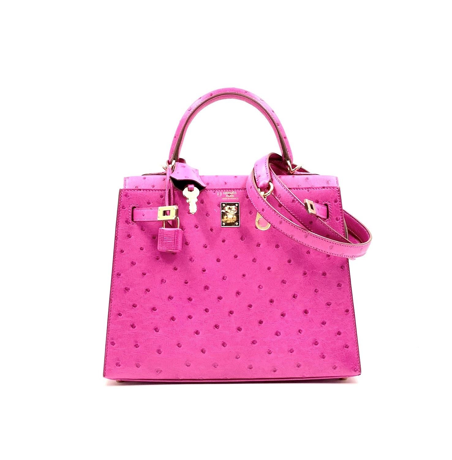 Hermes Birkin 25 Bag Fuchsia Ostrich Palladium Hardware