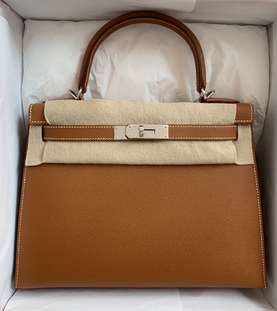 Hermes Kelly 28 Sellier Gold Epsom Palladium Hardware