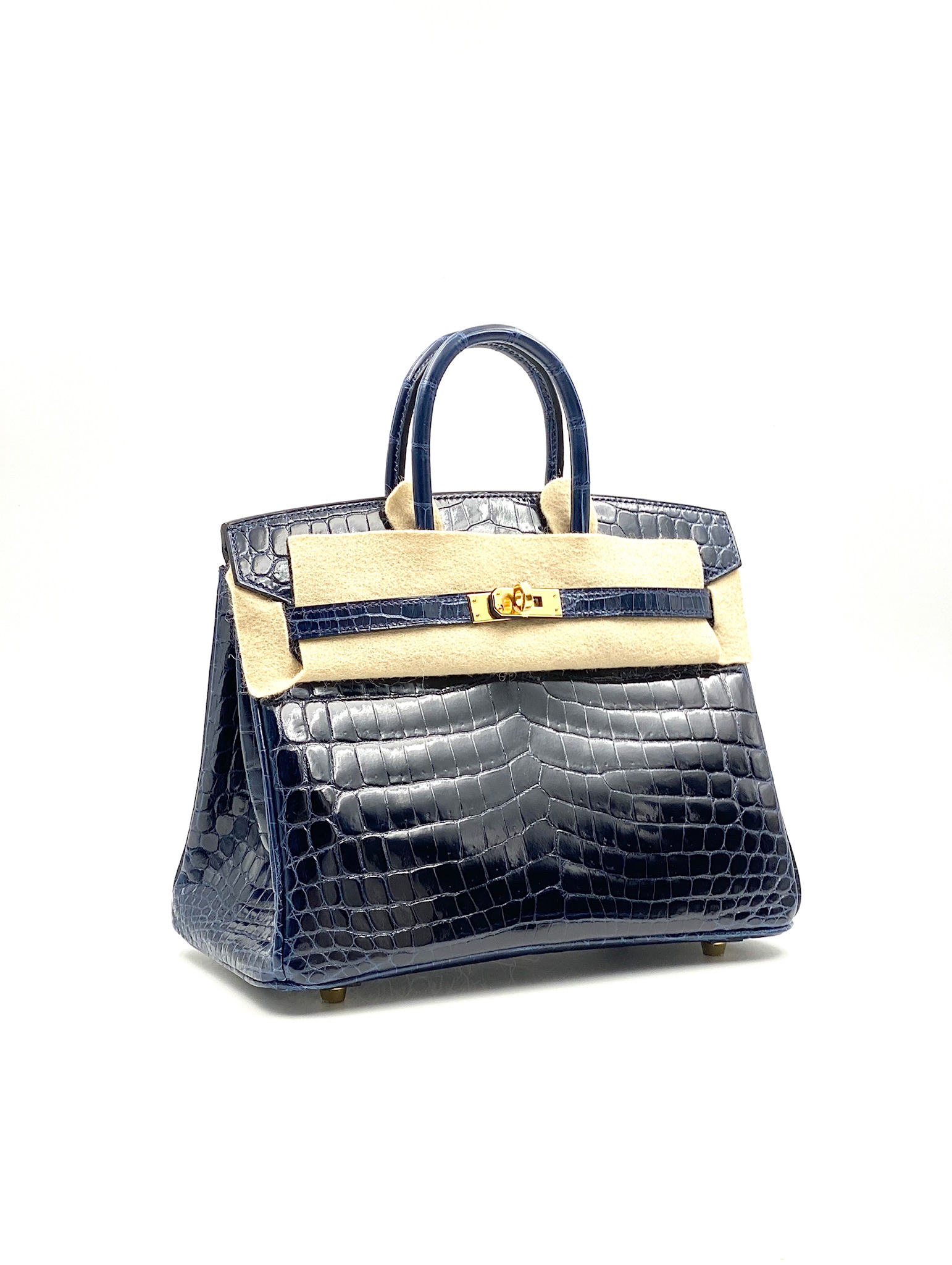 Hermes Birkin 25 Bleu Baltique Niloticus Shiny Gold Hardware