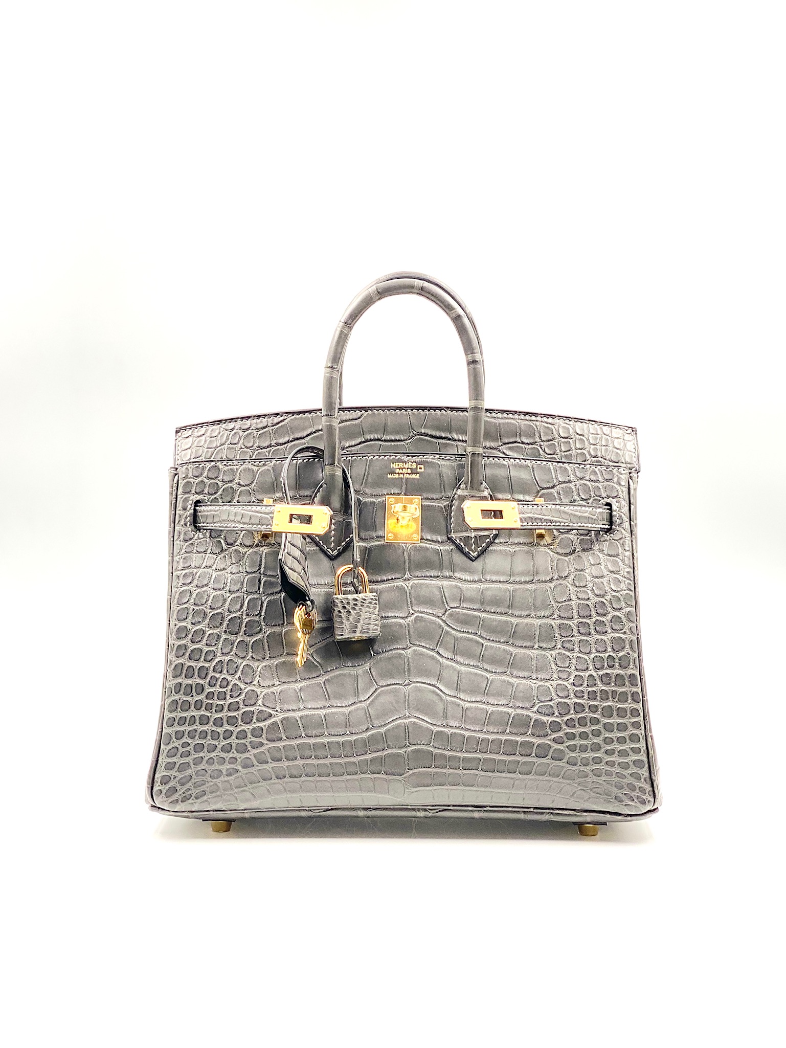 Hermes Birkin 25 Beton Alligator Mat Matte Gold Hardware #A