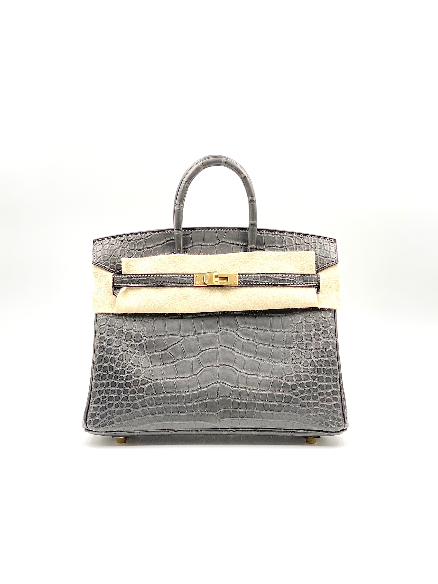 Hermes Birkin 25 Graphite Alligator Mat Matte Gold Hardware