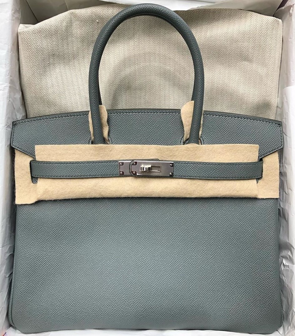 Hermes Kelly Depeches 25 Pouch Vert Amande Epsom Palladium