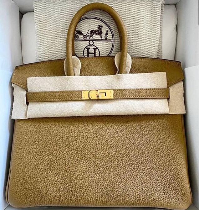 Hermes Birkin bag 25 Vert gris Togo leather Gold hardware