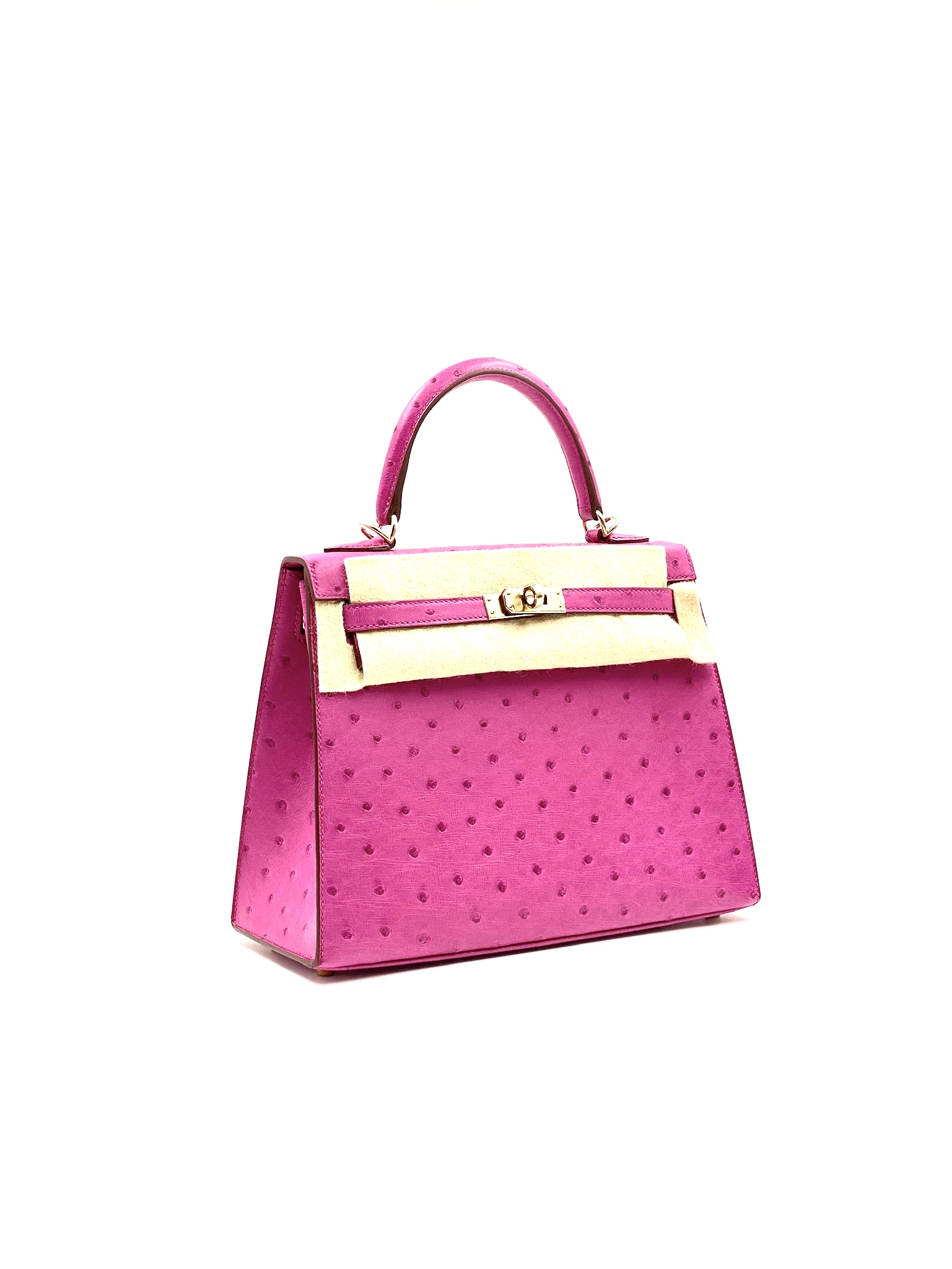 Kelly Mini HSS Ostrich Rose Fuchsia / Gold