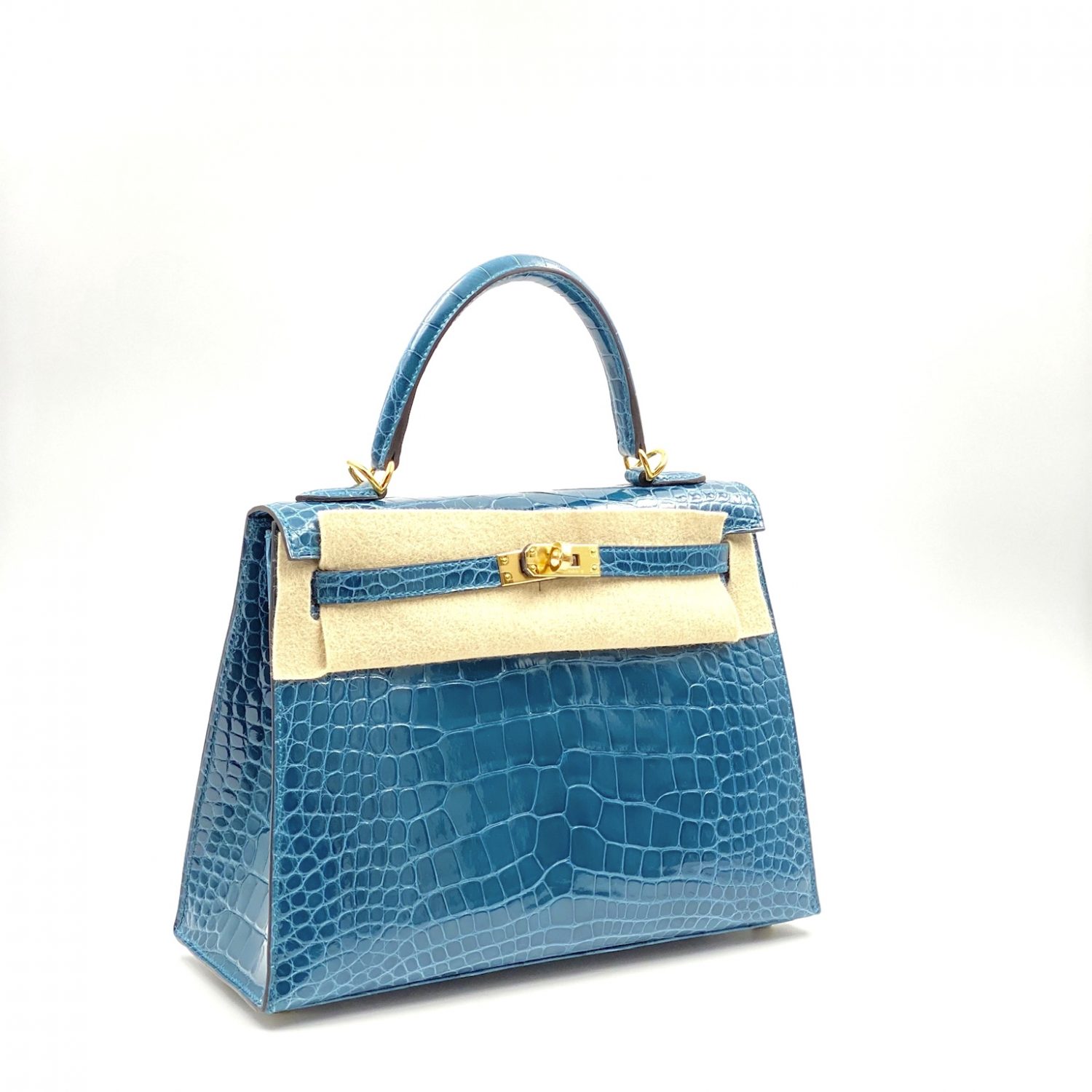 Hermes Kelly 25 Sellier Bleu Encre Alligator Lisse Shiny Gold Hardware #D -  Vendome Monte Carlo