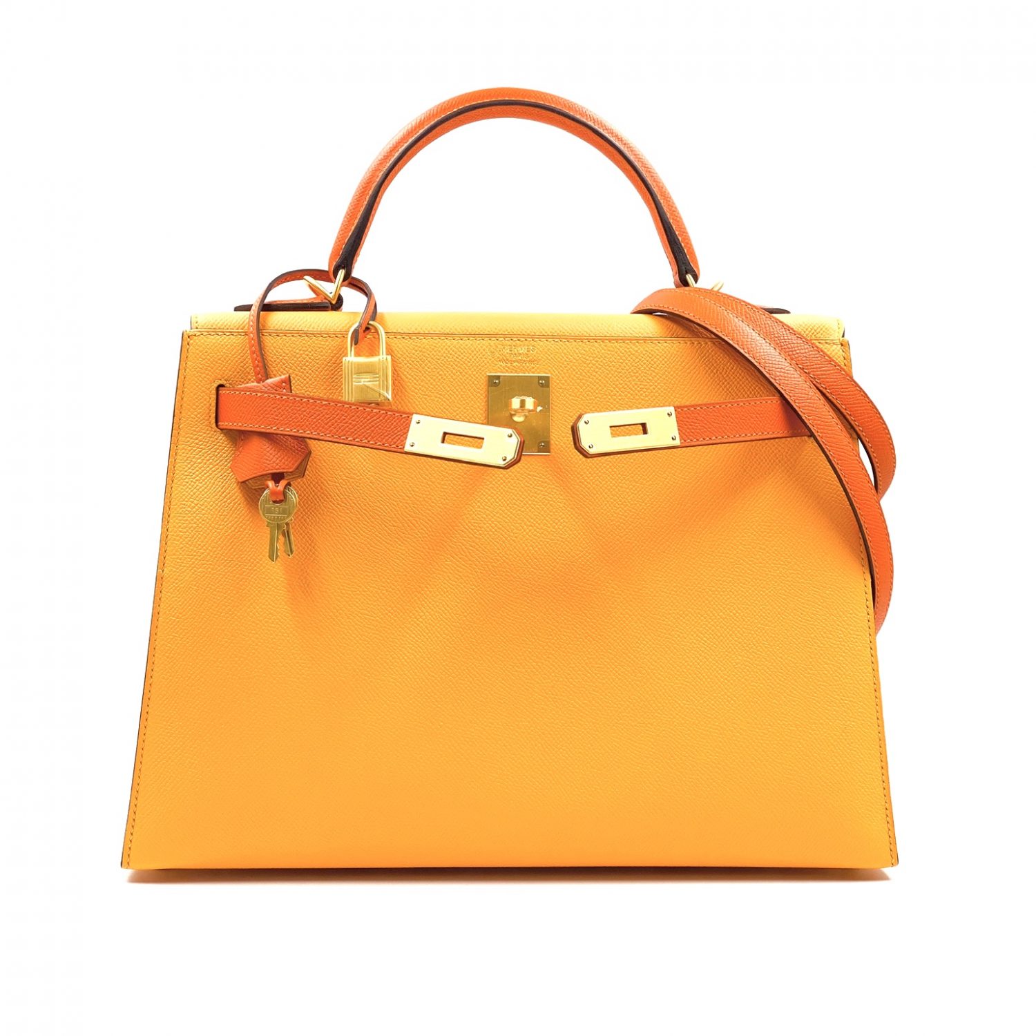 Hermès Kelly 25cm Sellier Veau Epsom 10 Craie/9V Jaune d'or Gold