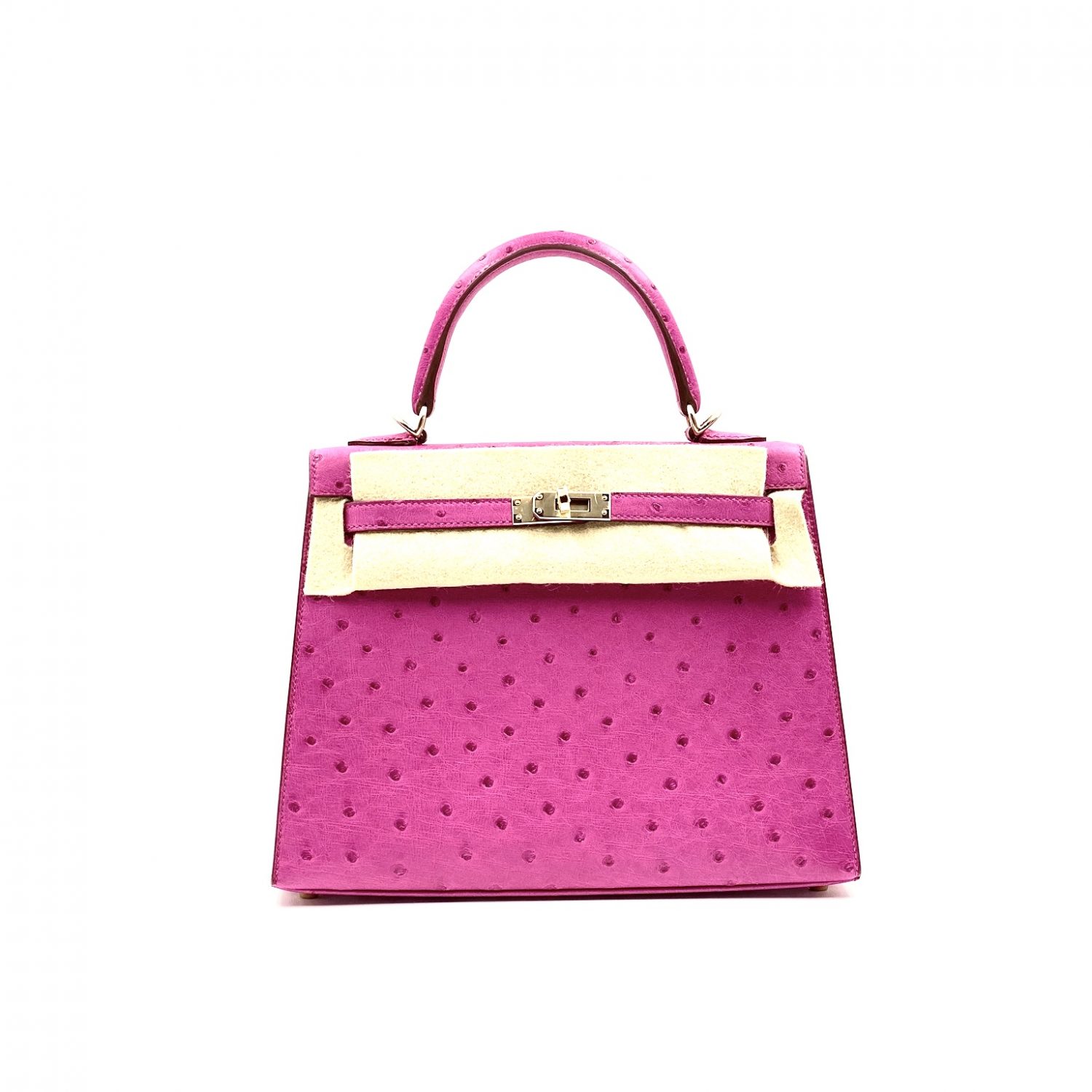 Hermes Kelly 25 Sellier Rose Pourpre Autruche Ostrich Gold