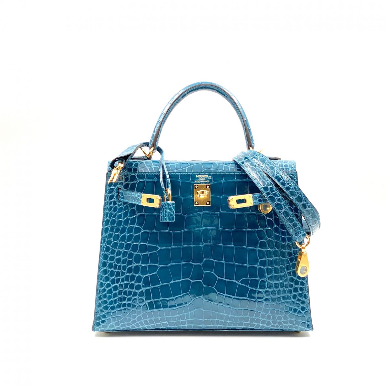 Hermes Kelly Pochette Bleu Saphir Alligator Lisse Shiny Gold Hardware #D -  Vendome Monte Carlo