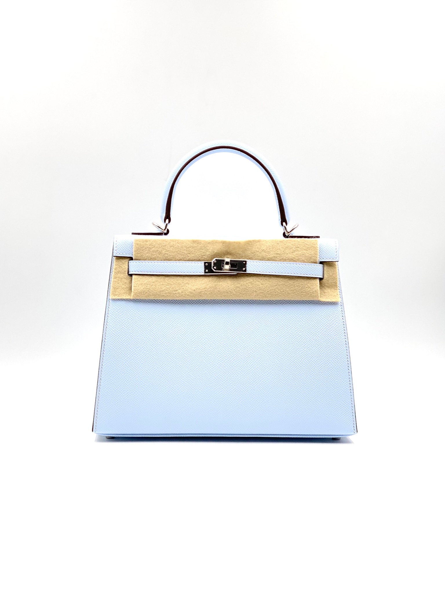 Hermes Kelly 25cm Sellier Rigide Epsom Leather Palladium Hardware, T0 Blue  Brume - H Famous