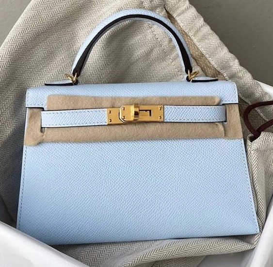 Hermes Kelly 25 Sellier Bleu Brume Epsom Palladium Hardware