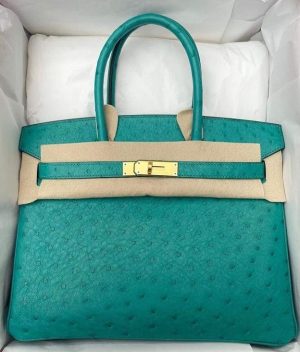 Hermes Birkin 25 Vert Verone Ostrich Gold Hardware