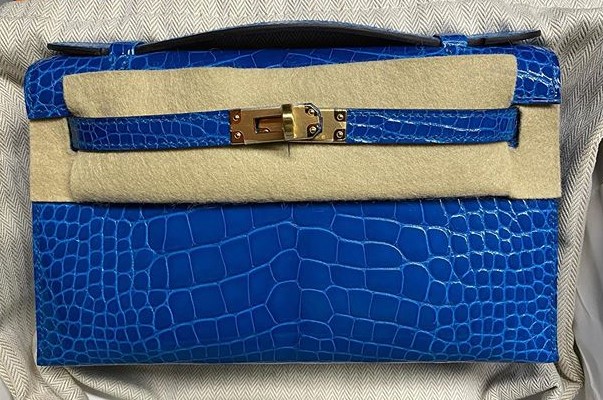 Hermès Alligator Kelly Pochette Mini Blue Izmir