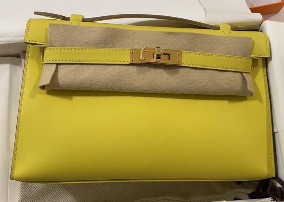 Hermes Kelly Pochette Lime Swift Gold Hardware #D - Vendome Monte Carlo