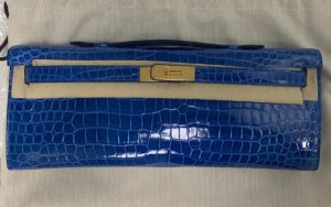 Hermès Kelly Cut Vert Rousseau Crocodile Porosus Lisse Gold