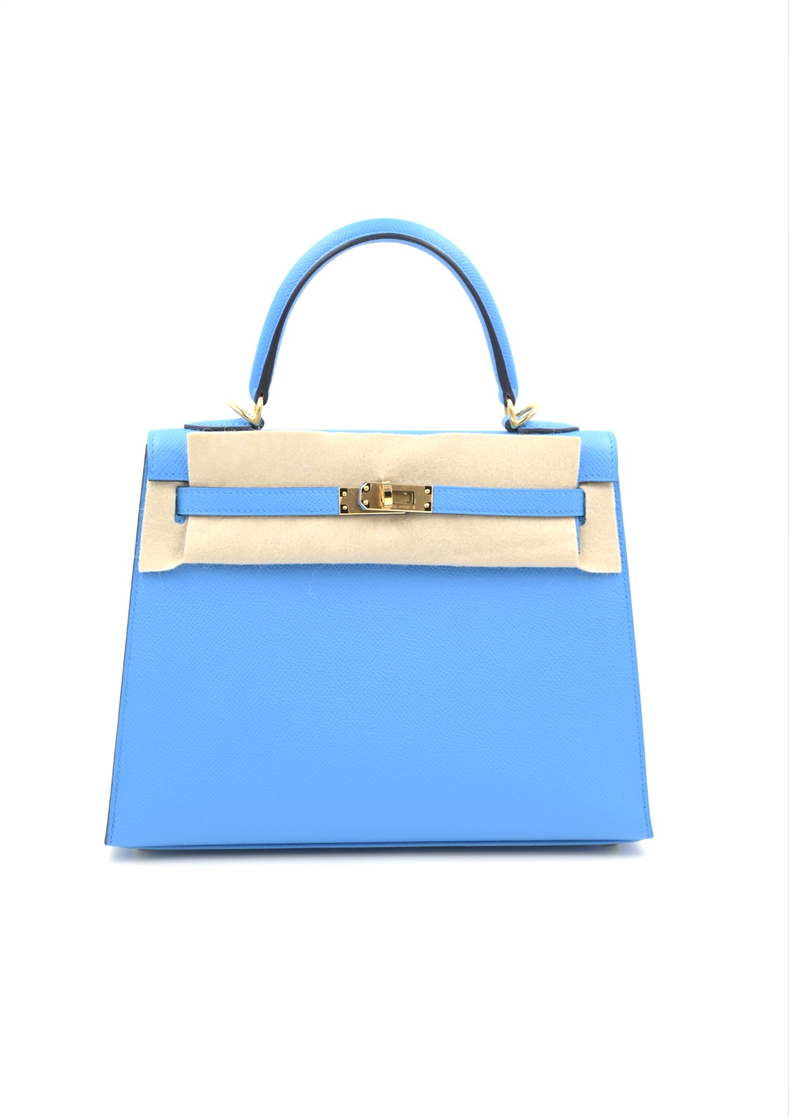 Hermes Kelly 25 Blue Frida With Gold Hardware, Preowned In Box, Z Stamp