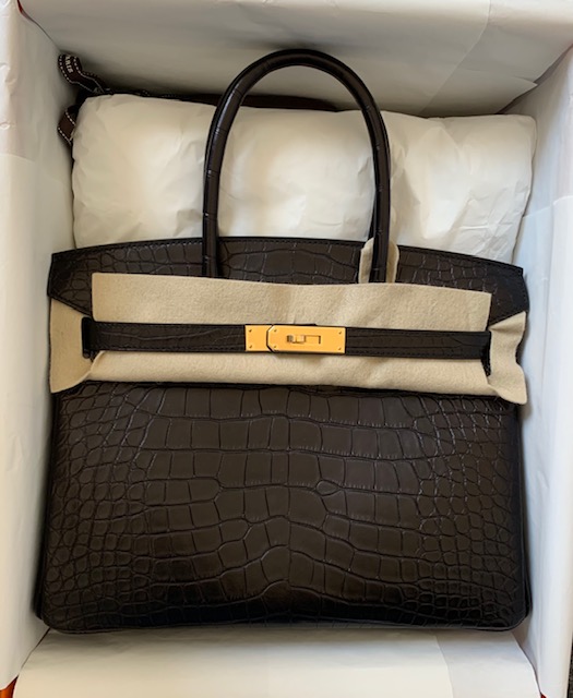 Hermes Birkin Bag Alligator Leather Gold Hardware In Grey