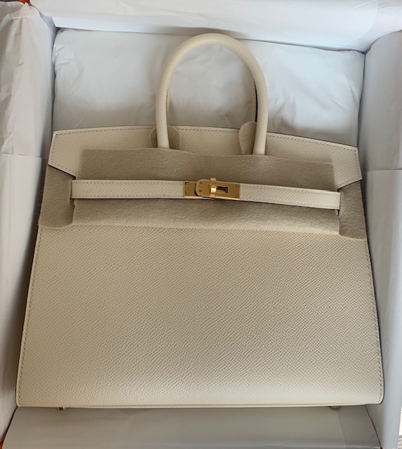 NEW HERMES NATA WHITE MINI KELLY II 20 BAG EPSOM POCHETTE CUT BIRKIN BEIGE