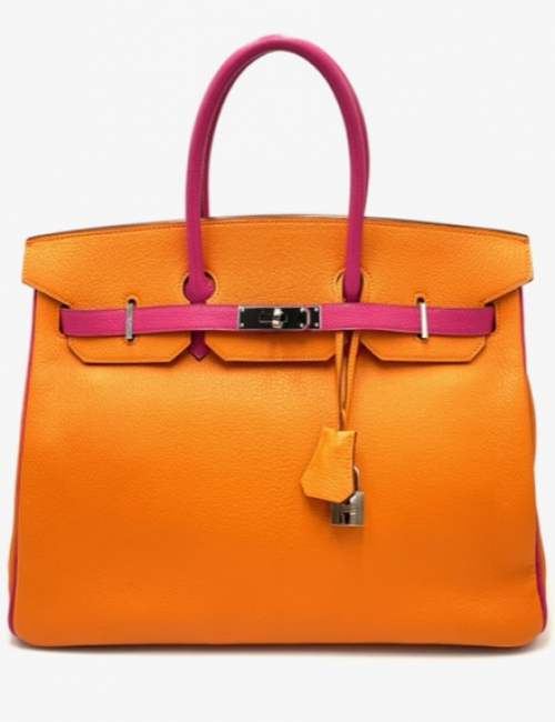 Hermes Birkin 35 Orange/Rose Pourpre Chevre Palladium Hardware
