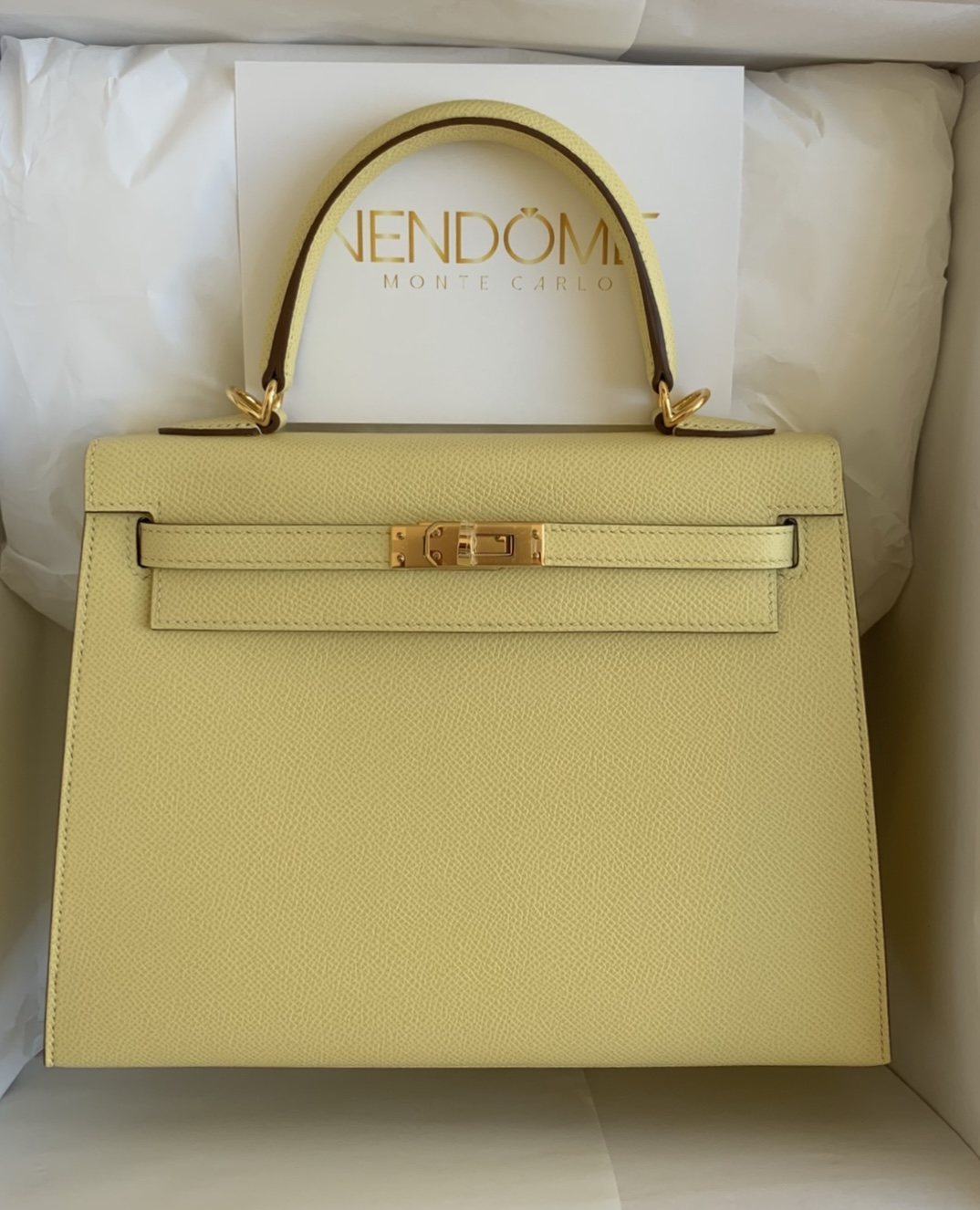 Hermes Kelly 25 Sellier Jaune Poussin Epsom Gold Hardware - Vendome ...