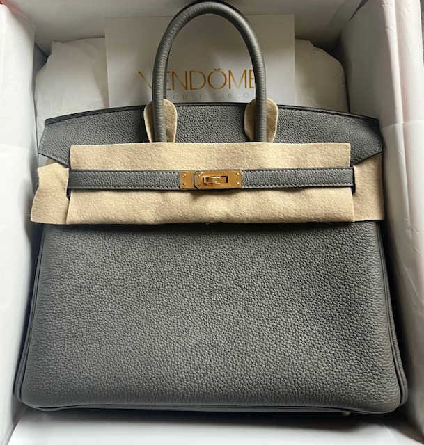 Hermès Birkin 25 In Gris Etain Epsom With Gold Hardware