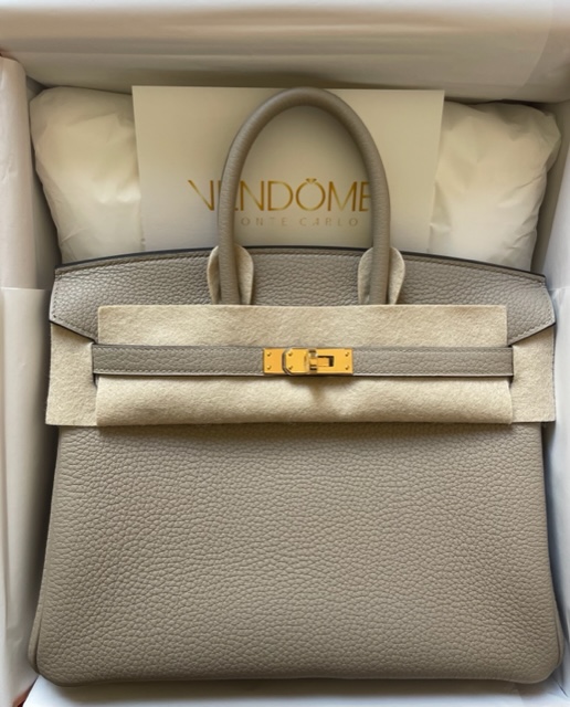 Hermes Birkin 25 Gris Tourterelle Togo Gold Hardware