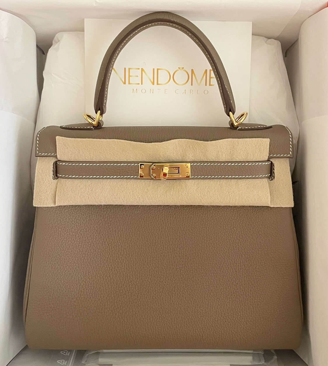 Hermes Kelly 25 Etoupe Togo Gold Hardware - Vendome Monte Carlo