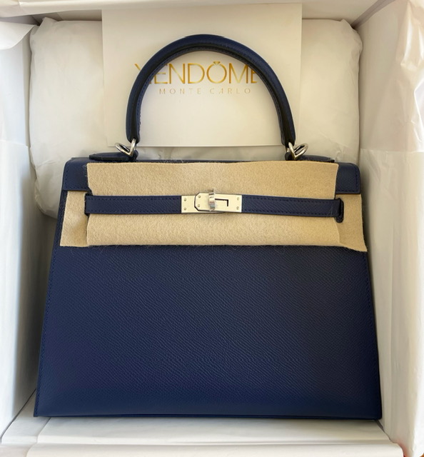 Hermes Kelly Sellier 25 Bleu Saphir Epsom Palladium Hardware