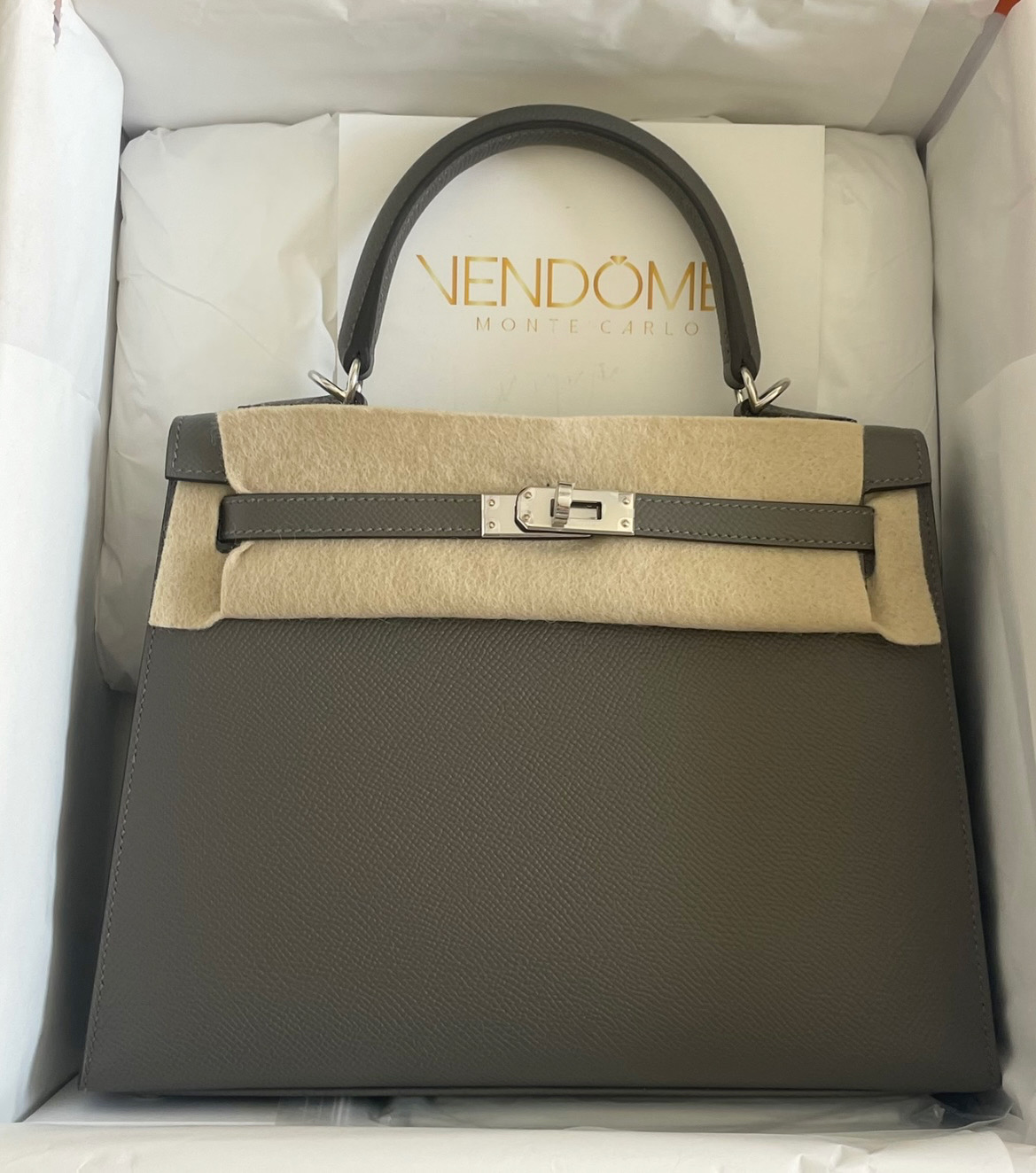 Hermes Sellier Kelly Bag 25cm Blue Paon Epsom Palladium Hardware