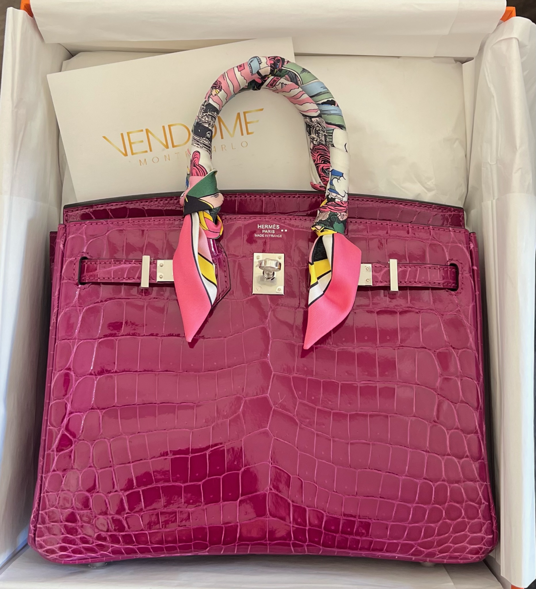 Hermès Birkin 25 Rose Pourpre Crocodile Niloticus Lisse Gold