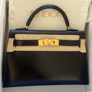Hermes Mini Kelly 20 Black Box Gold Hardware