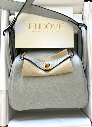 Hermes Mini Lindy Bleu Brume Gold Hardware - Vendome Monte Carlo