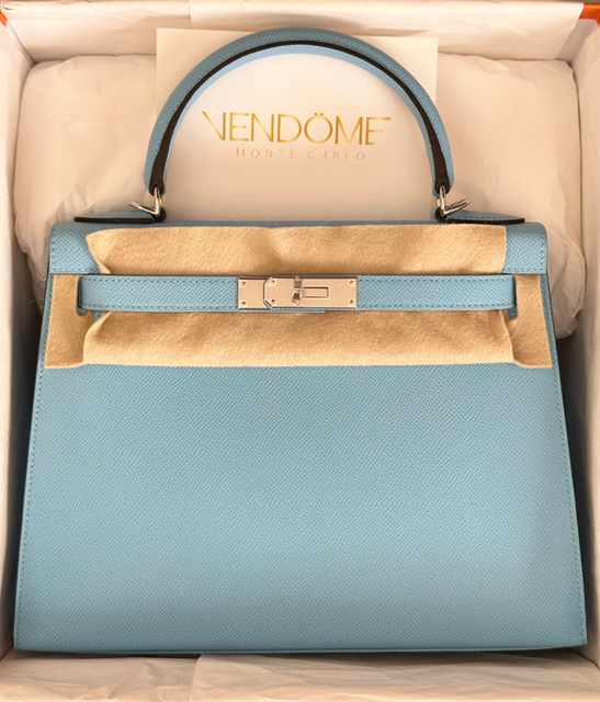 Hermes Mini Kelly II 20 Bag Celeste /blue with Palladium Hardware Epsom  Leather