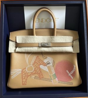 Hermes Birkin 25 Cote A Cote Tuffetage Caban/Sapphire Gold