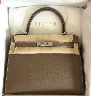 NEW HERMES GOLD BROWN KELLY 25 BAG SELLIER EPSOM PHW HANDBAG TOTE PURSE  BIRKIN