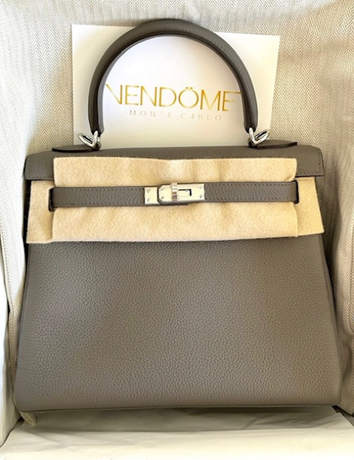 Hermes Kelly 25 Etain Togo Palladium Hardware