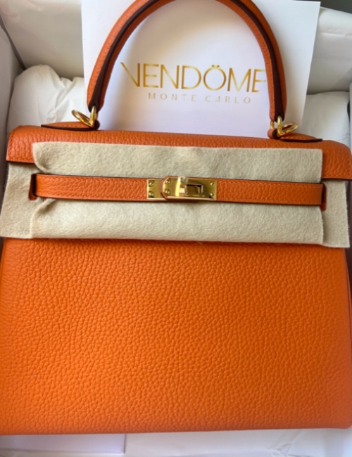 Hermes Kelly 25 Orange Togo Gold Hardware